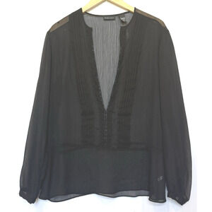 NY & Co Womens Sheer Beaded‎ Whimsigoth Blouse Size 14 Goth Dark Fairy Feminine